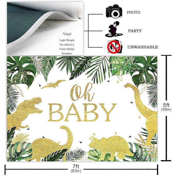 Oh Dinosaur Bakgrund för Pojkens Dinosaurietema-Duschfest Dekoration Gröna Blad Guld Dinosaurie Dino Oh Party Banner Fotografering
