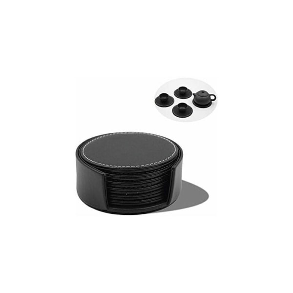 Mynter Round Leather Coasters PU Lær Coasters for Party Coffee Bar Pub Cup Coasters Drink Coasters med rund svart holder