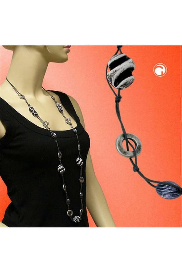 Halsband Pärlor Svart-grå-silver 110cm - Gl02026
