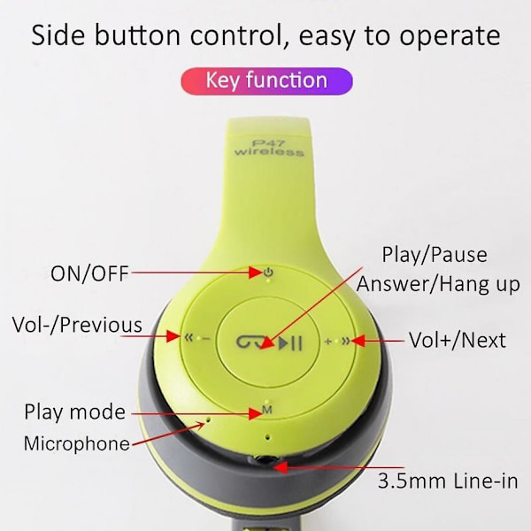 Gule trådløse hovedtelefoner, foldbar stereobas, Bluetooth-hovedtelefoner, headset til børn, gaver, med mikrofon, Bluetooth 5.0-adapter, videospil
