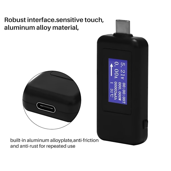 KEWEISI Type-C Usb Meter Tester Power Meter Usb Multimeter Voltage Og Strøm Tester 0-5.1A 4-30V（Sort）