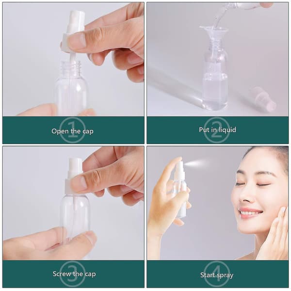 Sprayflaskor, 50 ml Klara Tomma Finfördelade Plast Mini Reseflaskor, Små Påfyllningsbara Vätskebehållare (6-pack)