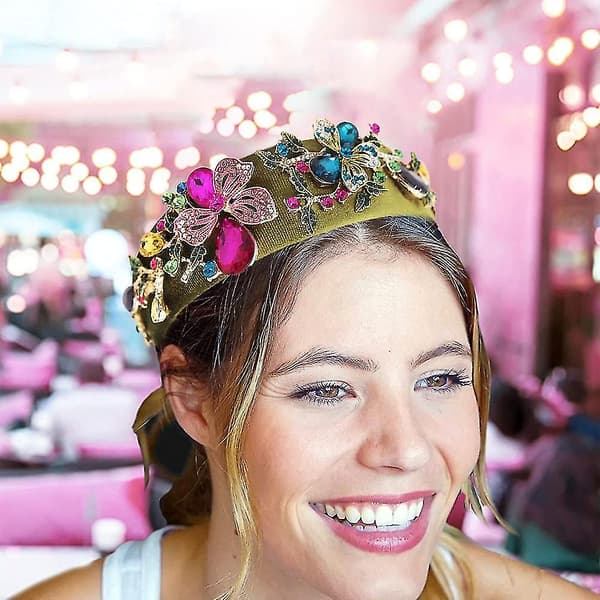 Mote Rhinestone Blomster Hodebånd, Bredt Hårbånd for Kvinner, Hårtilbehør Hodebånd Hodeplagg