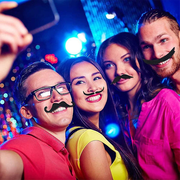 Falska mustascher, 48 stycken självhäftande nyhet falska skägg vuxna barn återanvändbara