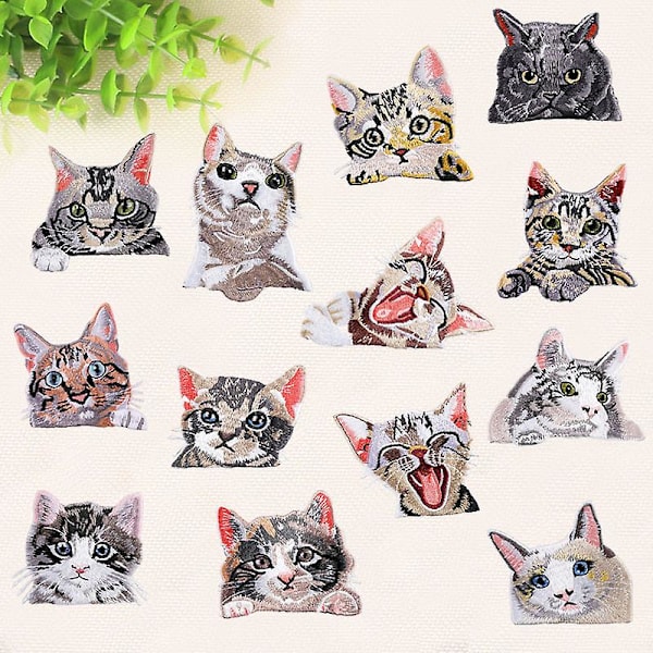 Dww-13 kpl Super Cute Cat and Badge Sew on Patch Applique vaatteille T-paita farkut takki
