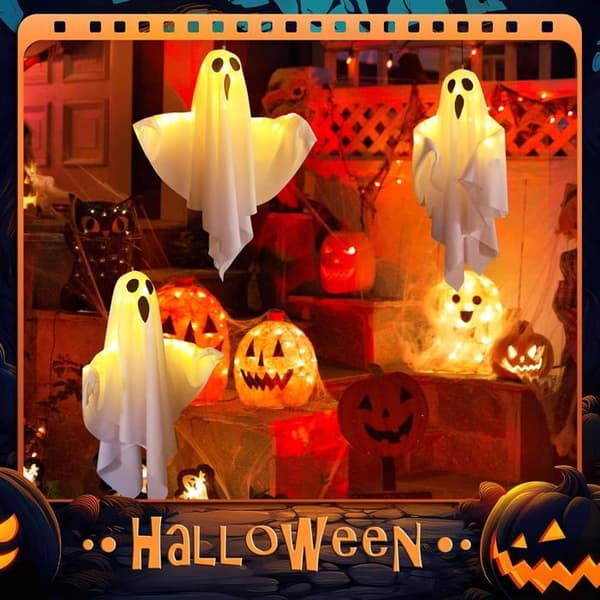Halloween Hængende Dekoration Spøgelse Vindpose LED Lysende Spøgelse Have Terrasse Udendørs Indendørs Dekoration Tilbehør