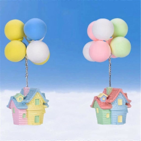 Miniatyrträdgårdstillbehör Mini Ballong Flygande Hus Harts Fe-trädgårdshus för Mikrolandskap Utomhus (C med Ballong)