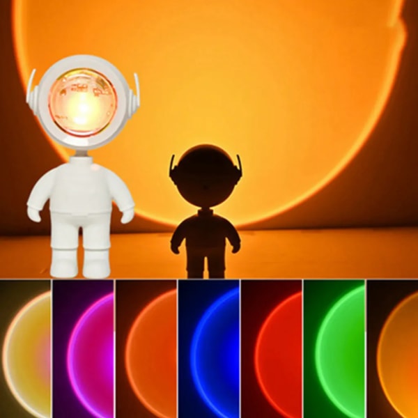 USB LED Astronaut 7-färgs solnedgångsljus, 360° roterbart Romantic Vision solnedgångsprojektorljus, nattljus