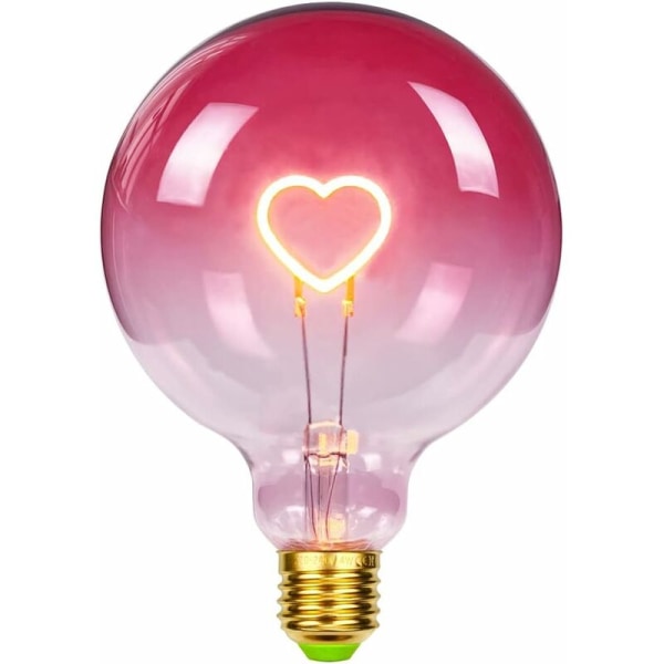 LED-lamppu suuri maapallo Edison-polttimo G125 vaaleanpunainen sydänfilamentti 2W himmennettävä erikoiskoristelamppu 220-240V E27 pähkinäpohjalla