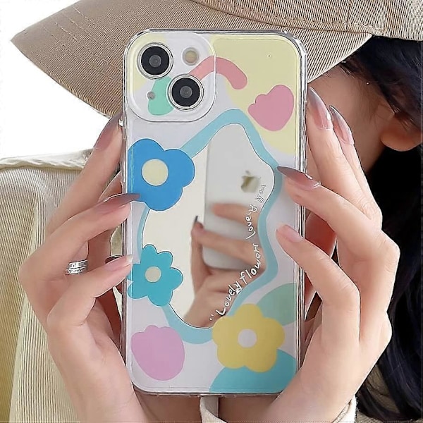 iPhone 12 Pro Max Skal med Sminkspegel, Blommönster för Kvinnor Män Hård Slank Stötsäker Flora Skal för iPhone 12 Pro Max Cover (för iPhone12ProMa