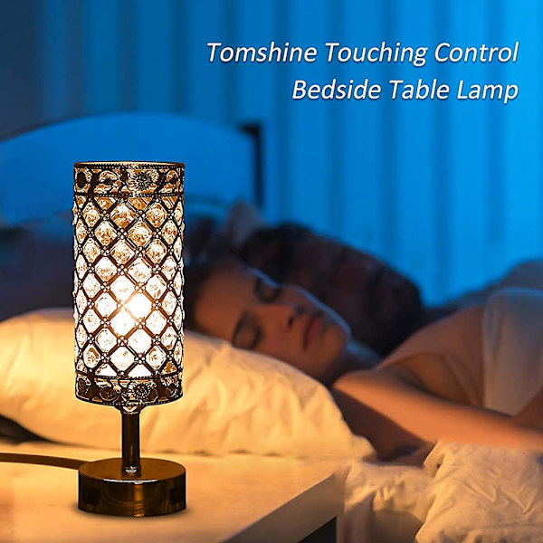 Kristallbordlampa med touchkontroll, dubbla USB-portar, 3-vägs dimbar, Heilwiy-gåva