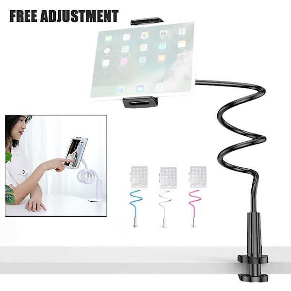 Universal Lazy Mobiltelefon Gooseneck Stativholder Fleksibel Seng Bordbordsklemme（Hvit）