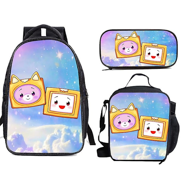 Trepunkturssats Lankybox Cartoon Tryck Skolväska Lunchväska Axelväska Student Stationery Pennfodral