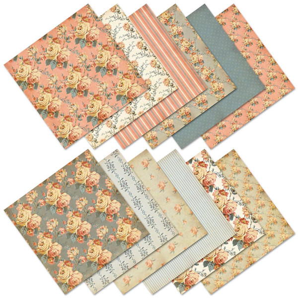 12 ark/förpackning nytt material papper handkonto dekorativt papper diy mönster bakgrundspapper blommönster kortpapper