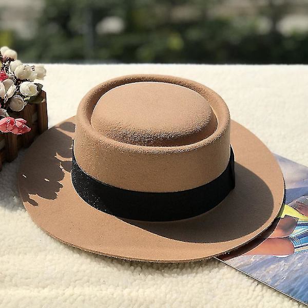 Evago Dam 100% Ull Topphatt Elegant Band Stor Brätte Europa Stil Fest Hatt Platt Topp Bowler Hatt Gorro Höst Vinter Fedora Hatt