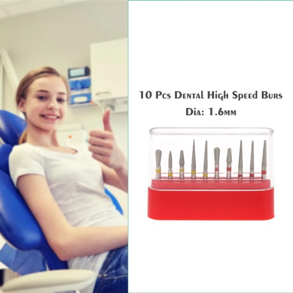 10 st Dental High Speed ​​Burs Set Diamond Burs Tandpolering Tänder Prep Burs Dental utrustning