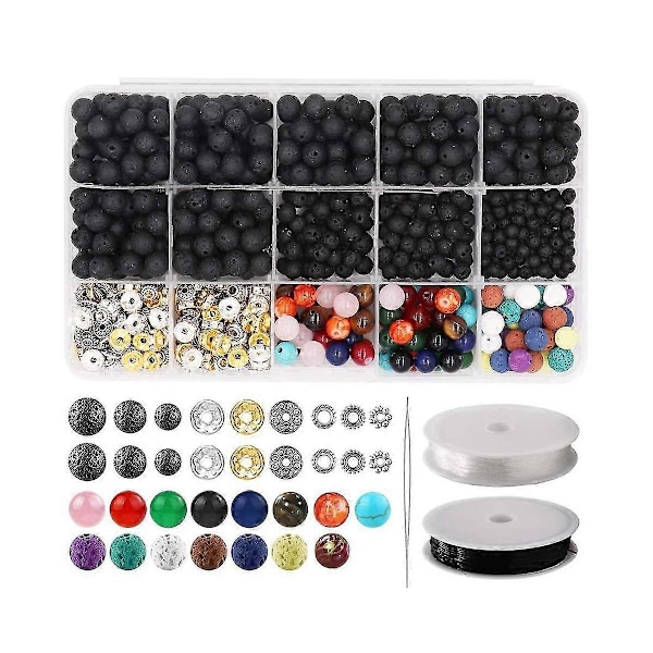 Lava Pärlor Kit Lava Sten Rock Pärlor Chakra Pärlor Distanspärlor Eteriska Oljor Armband Halsband Je