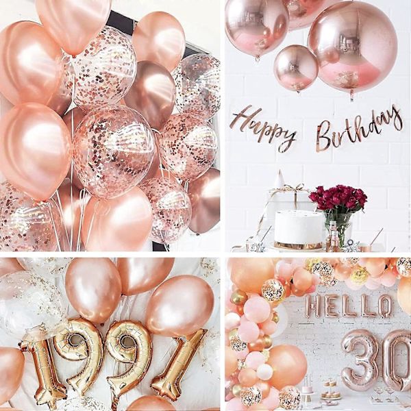 Roséguld Ballonger, 140 st Roséguld Födelsedag Dekorationer, 18 tum Ballonger, 4D Folieballonger, Ballongbåge Kit, Prickar Girlander, Födelsedag Ballonger, Ro
