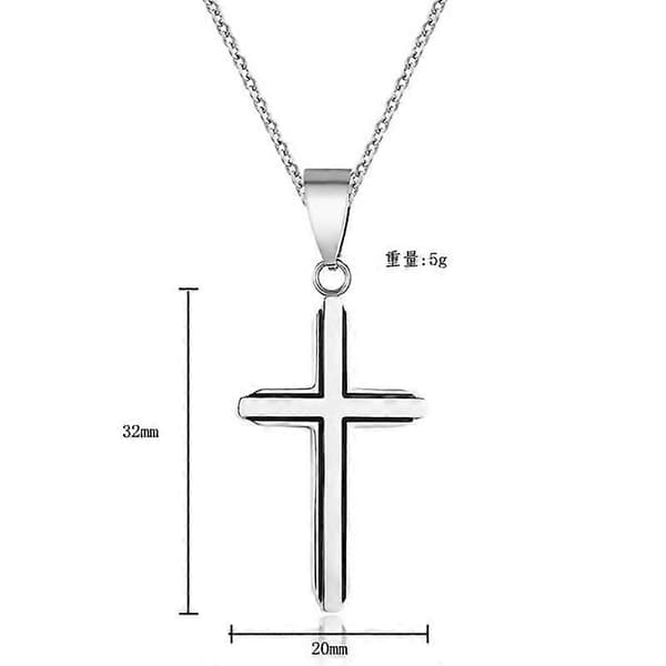 Silver Svart Kors Halsband Herr Dam Rostfritt Stål Kors Hänge Kedja Set (Hänge med 61cm4)