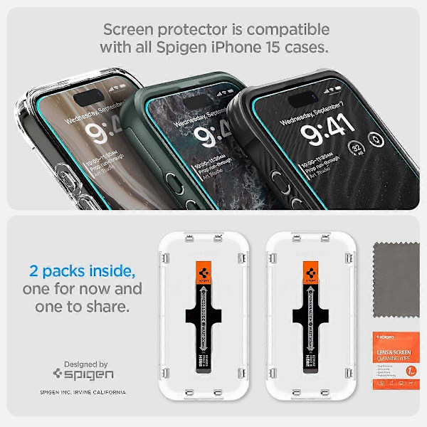 Härdat Glasskälmskydd [GlasTR EZ FIT] designat för iPhone 15 Pro Max [Fodralvänligt] - 2-pack