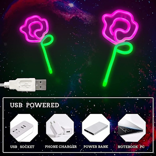 Ruusukukka Neonvalo Led Neon-kyltti Pinkki Neonvalo Paristo/usb-käyttöinen Seinä Neonvalo Neon Yövalo Makuuhuoneen Valo Neon Kukka-kyltti