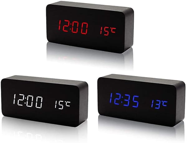 Trädigitalklocka - Multifunktionell LED-väckarklocka med tid/datum/temperaturvisning