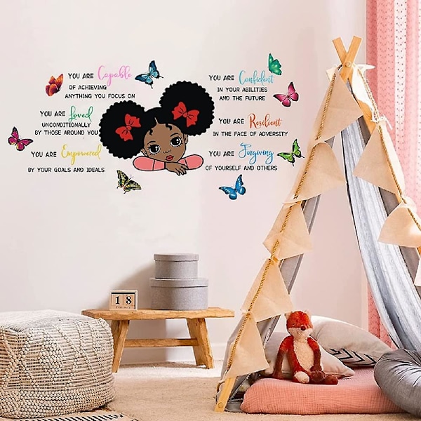 Black Girl Magic Väggdekal Fjäril Inspirerande Citat Väggdekor För Barn Sovrum Flickrum Lekrum