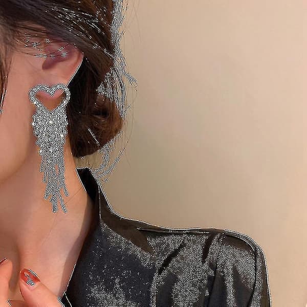 Kærlighed Hjerte Krystal Dråbe Øreringe Til Kvinder Bijoux Lang Kvast Rhinestone Dangle