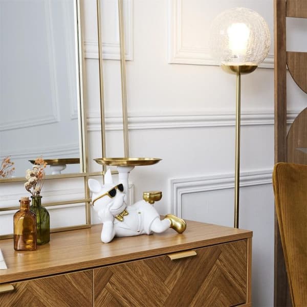 Staty - HOME DECO FACTORY - Bulldogbricka - Vit och Guld