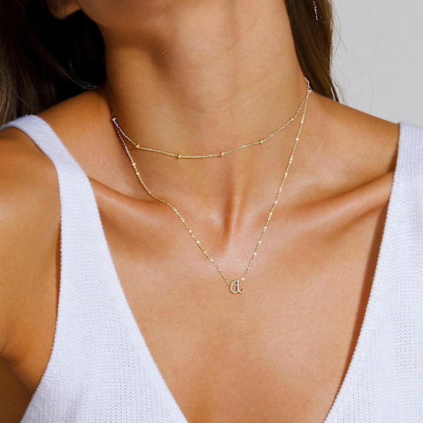 Lagdelt halskæde til kvinder, trendy, 14k forgyldt bogstav A-z vedhæng halskæde, lille halskæde, monogram, lagdelt initial (K)