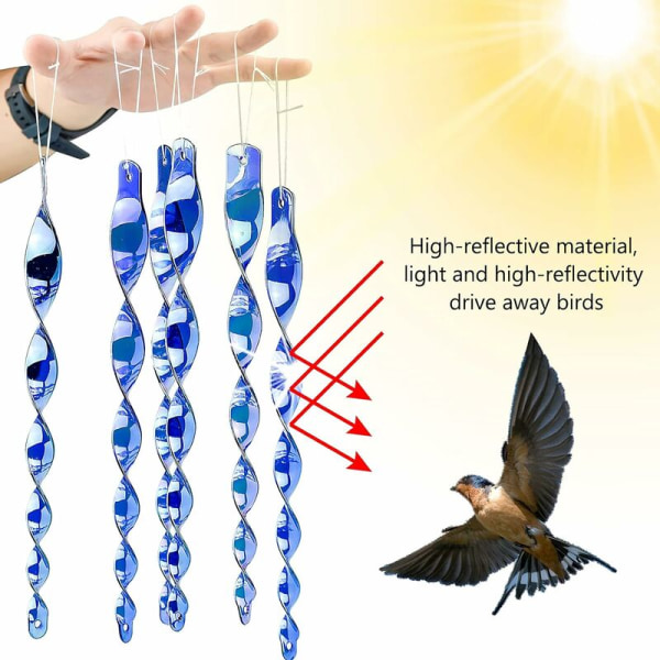 10 stycken fågelavstötande, 30 cm reflekterande avstötande fågelavskräckande stav spiral fågelavvisande väderkvarn (blå)