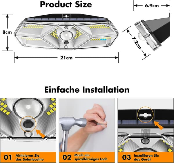 Solcellslampa utomhus, solcellslampa utomhus 104 LED solcellslampa med trådlös rörelsesensor