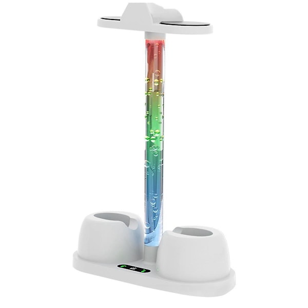 Opladningsstation til 3 controllere og headset-opbevaringsstativ med RGB-lys til 3（hvid）