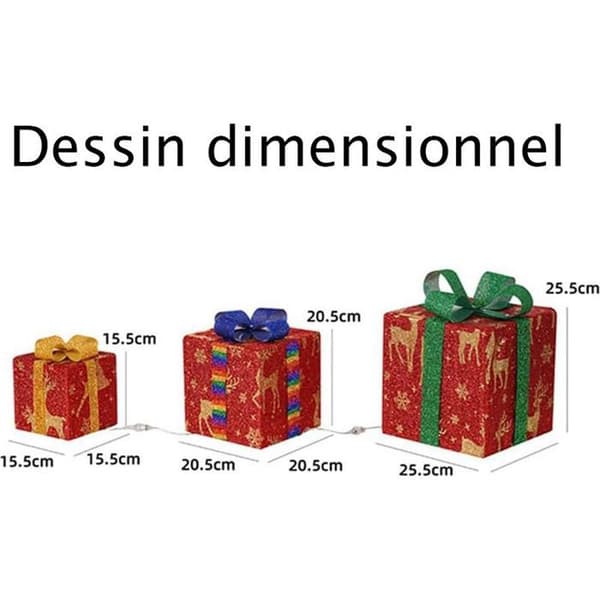 Sæt med 3 LED-lysende julegaveæsker - Indendørs/udendørs dekoration