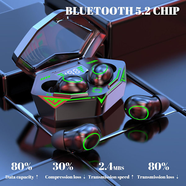 Bluetooth 5.2-ørepropper med RGB-lys trådløse ørepropper