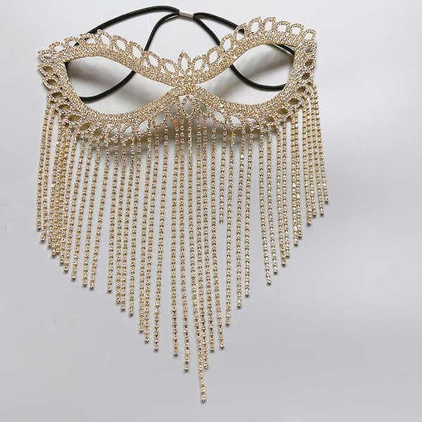Crystal Veil Mask Rhinestone Duske Katteøye Maske Magdans Maskerade Hodeplagg (Gull)