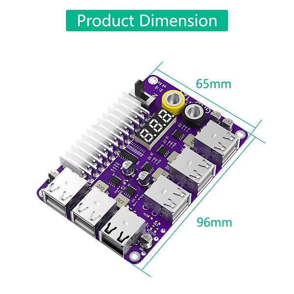 ATX 24-bens strømkilde breakout-kort strømmoduladapter med 12-ports USB 2.0 og QC 2.0/ 3.0 og 12V udgang（Lilla）