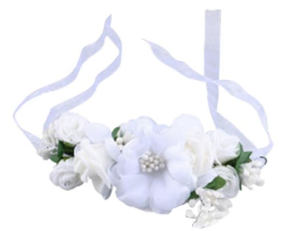 Rosblomsterkrans, Bröllopspannaband, Armband Set (Vit)