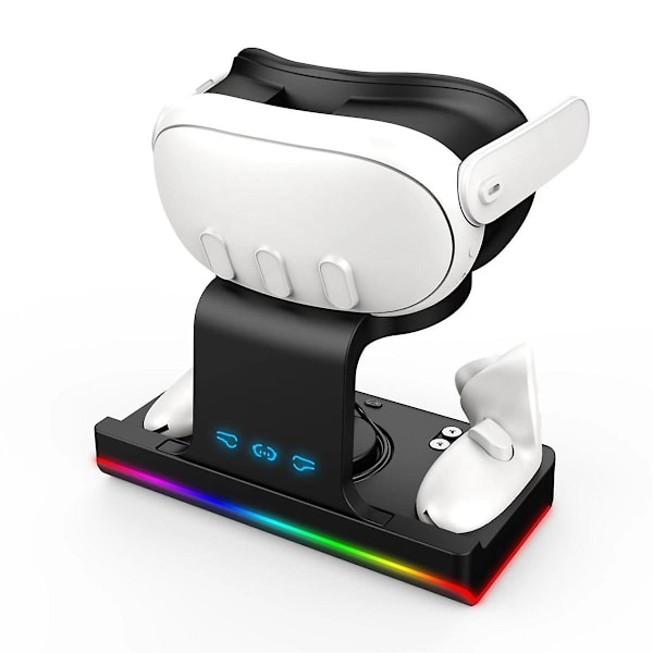 För Quest3 VR Grip Laddningsbas 3 Headset Dazzle Färg Laddningshållare Laddare, Svart（Svart）