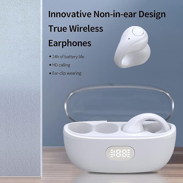 Tws True Wireless Bluetooth 5.3 Øretelefoner Smertefri Øreklips Sport Hodetelefoner Hifi Lyd Håndfri Ørepropper Knappkontroll Med Strømanvisning Chaging Cas