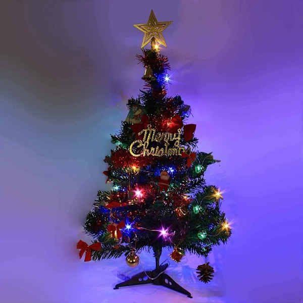 50 cm Bordsjulgran, Konstgjord Mini Julgran med LED-ljusslingor och Ornament (Julgran)