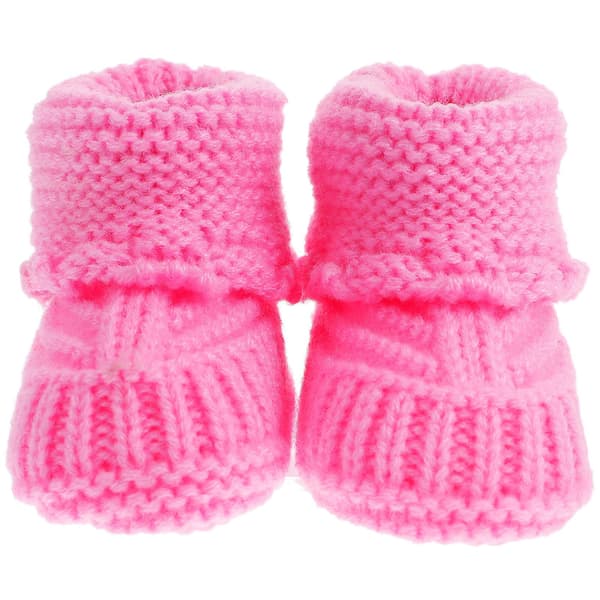 1 par strikkede babysko i ullgarn, håndlagde heklede sko til spedbarn (5X7X10CM, rosa)