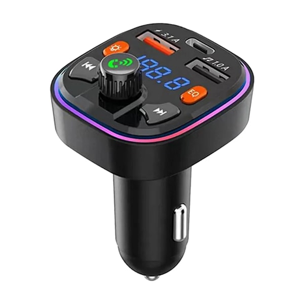 Bil Bluetooth FM-sändare, Blått omgivande ljus Trådlös radio Bilsändaradapter med handsfree-funktion, Dubbel USB-laddare