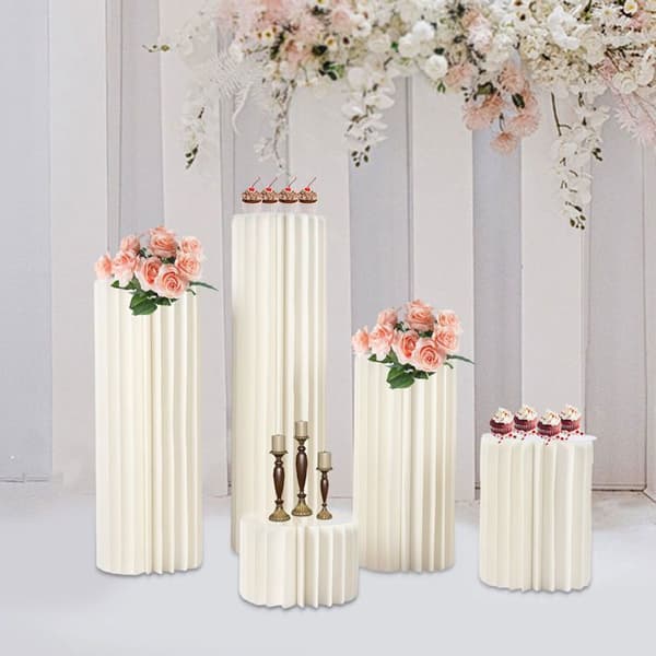 5-delade pappersblomhållare (20+40+60+80+100cm) - Vikbara cylindriska blomhållare - för bröllopsdekoration, blomkruka