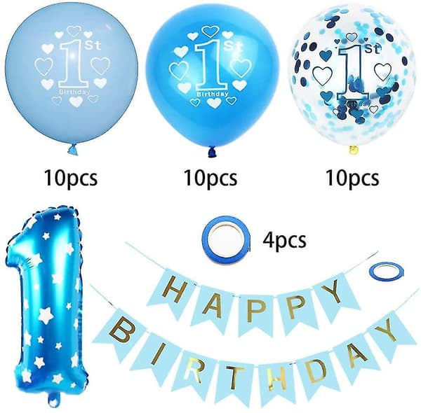 Bursdagsdekorasjon 1 år gutt, Dekorasjon 1-årsdag, Ballong
