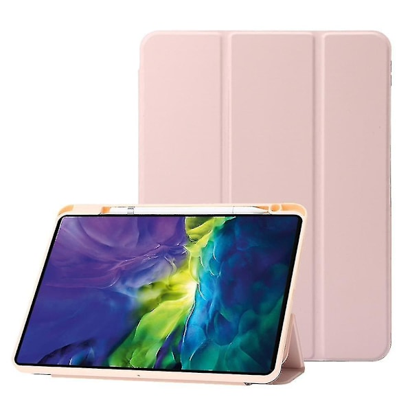 For iPad Pro 12.9 Tri-fold Stand Auto Wake/ Sleep Tablet Case PU Leather+TPU+Acrylic Rotary Cover（Style B iPad Pro 12.9 (2020)，Pink, Pink）