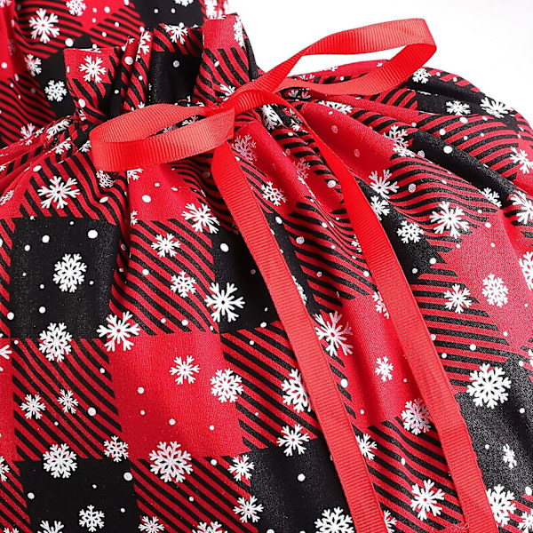 3 st Buffalo Plaid-väskor med snömönster Bomullspresentpåsar Julgåva