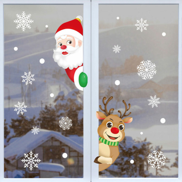 2 sæt julepynt, glasklistermærker, juleklistermærker, julemand, elg, snemand, statiske klistermærker