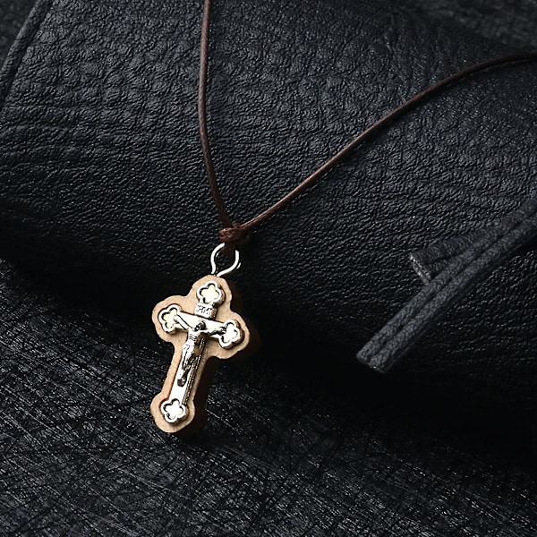 Pieni puinen latinalainen ristiriipus Katolinen risti kaulakorut Uskonnollinen Jeesus INRI Korut Miehille Köyketju bijoux NC213