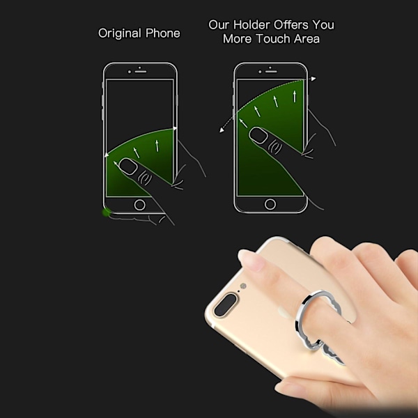 Mobiltelefon Ringgreb, 2-pak Sæt, 360 Justerbar Ringholder, Passer til Magnetisk Bilholder Til Mobiltelefonholder Og Sort